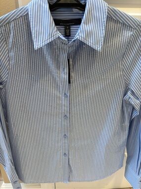 White House Black Market Light Blue & White SequinedStriped Button-Down Shirt